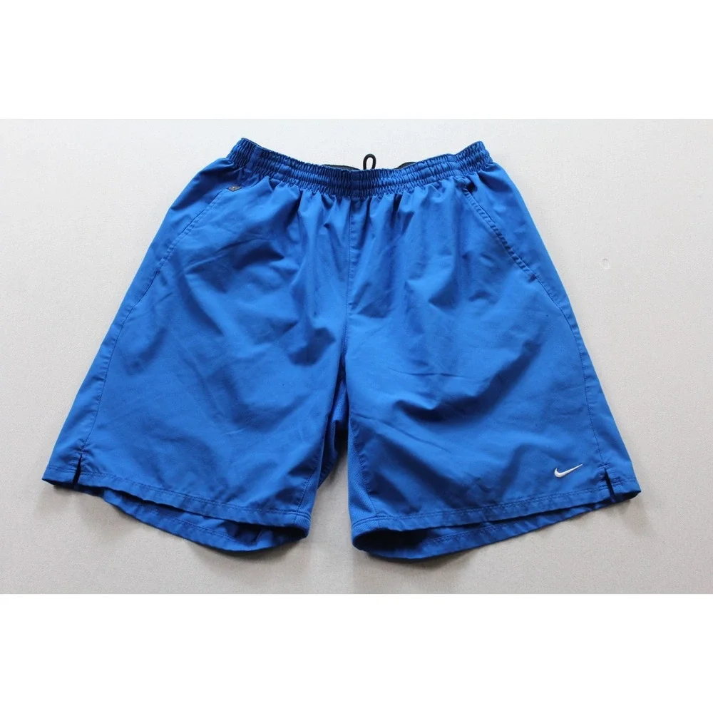 Nike Men Blue Board Shorts Casual Drawstring Swoosh Logo Nike Fit Dry Size Large